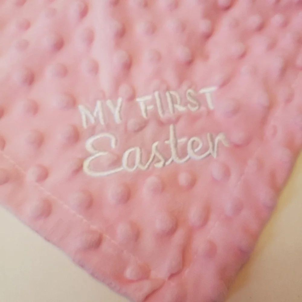 My First Easter Pink Bunny Rabbit‎ Rattle Lovey Plush Toy Minky Dot Dan Dee